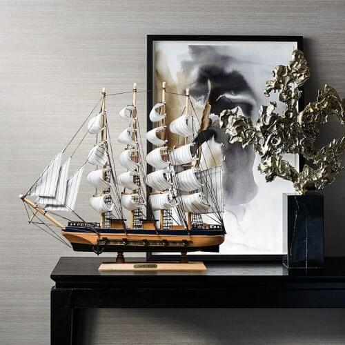 Mediterranean Style Wooden Sailboat Model Home Decoration Wine Cabinet Decoration Wooden Boat Crafts Furnishings