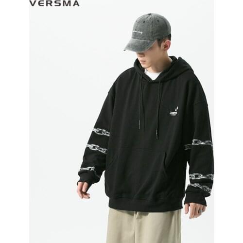 VERSMA Korean Trendy Chain Printed Retro Hoodie Sweatshirt Male Japanese Streetwear Long Sleeve Unisex Sweatshirts Men Pullover