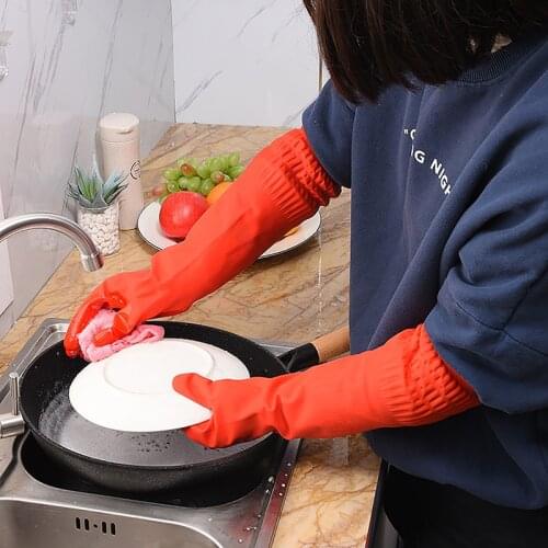 60cm Waterproof Household Gloves Warm Dishwashing Glove Water Dust Stop Cleaning Long Rubber Gloves Kitchen Tools