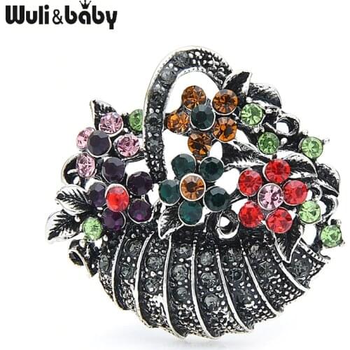 Wuli&baby Rhinestone Flower Basket Brooches For Women Metal Multicolor Flower Weddings Casual Brooch Pins Gifts