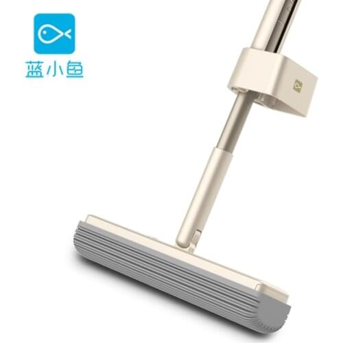 New product launch blue fish 180 ° cotton mop 34cm iron bar double cotton head mop roller squeezing