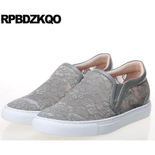 Women Ladies Beautiful Flats Shoes Lace Breathable Round Toe Large Size Mesh Latest 41 Trainers Genuine Leather Grey Sneakers