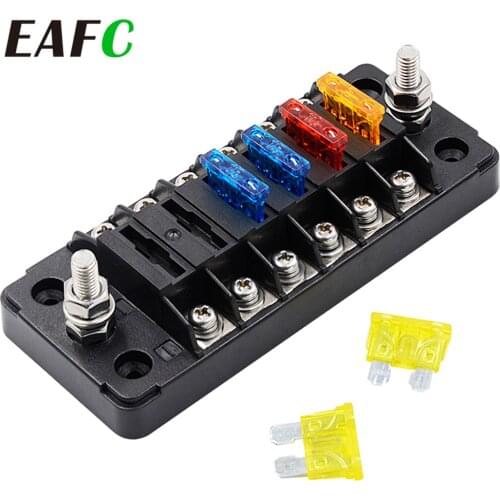 10-32V Car Fuse Cover Box Holder M5 Stud With LED Indicator Light 6 Ways Blade Block with Fuse for Auto Car Boat Marine Trike