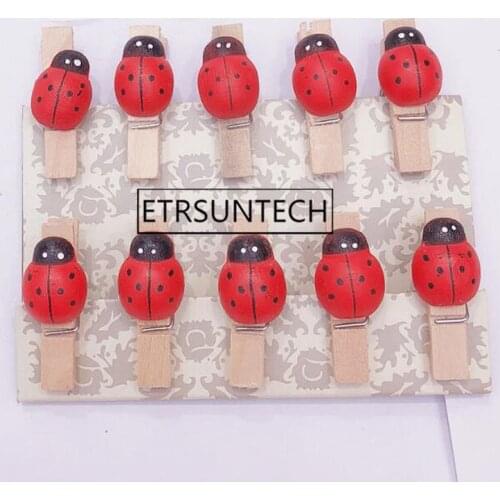 100sets Small Ladybug Wooden Clip Red Mini Photo Card Wood Pegs Paper Bag Clips DIY Wedding Party Decoration