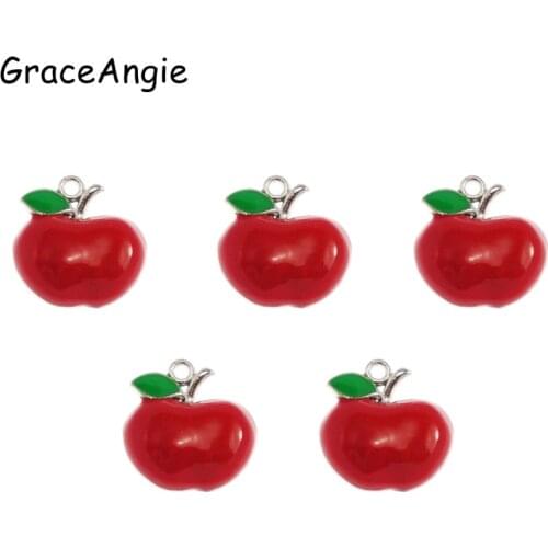 15pcs/lot Free Shipping Red Apple Necklace Pendant Cute Crafts Enamel Alloy Charm Pendant Jewelry Making 17*17*4mm 50499