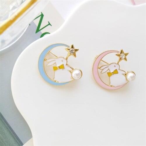 2019 Cartoon animal pink blue rabbits brooch fashion bunny Badge Enamel Alloy star moon Shirt Pins Womens Jewelry kids Gifts