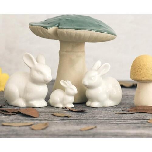 3pcs/set Lovely Mini white ceramic rabbit family decoration Home Furnishing Micro Landscape Accessory Handcrafts Creative gift