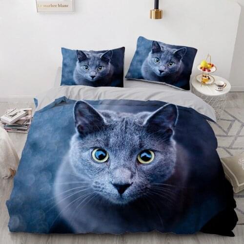 3D Bedding Sets Blue Duvet Quilt Cover Set Comforter Bed Linen Pillowcase King Queen 173*230cm Size Dogs Pet Dog Cat Design