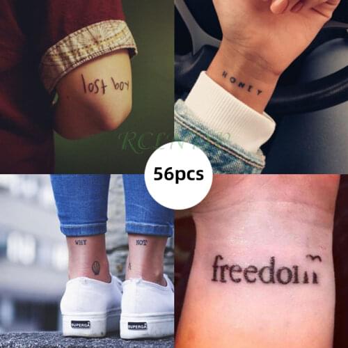 56 Pcs Tattoo Stickers Waterproof Temporary Beautiful English Sentence Body Art Flash Tatto Fake Tatoo Sticker For Men Women Kid
