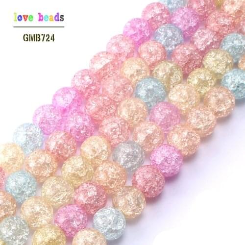 Natural Stone beads Multicolor Cracked Crystal Round Beads For Jewelry Making 15.5inch/strand Pick Size 6mm 8mm 10mm 12mm-F00122