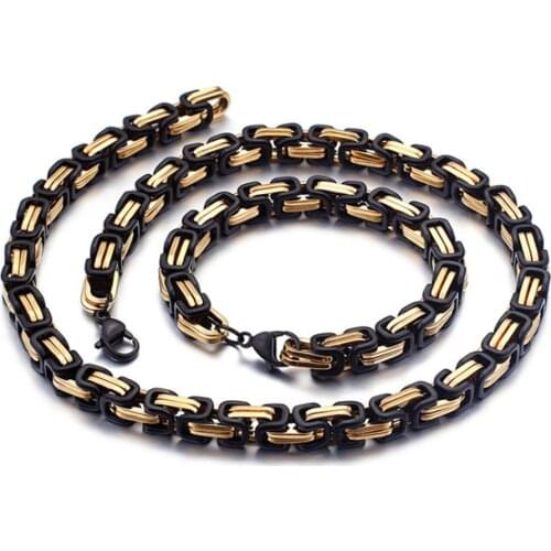 Top Design Gold Black Tone Metal Stainless Steel Handmade Byzantine Chain Necklace Or Bracelet Men Women Fashion Jewelry 4/6/8MM