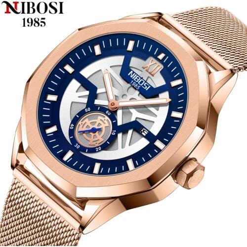NIBOSI Mens Watches Luxury Brand Fashion Gold Skeleton Quartz Watch Men Sport Wristwatch Waterproof Clock Male Relogio Masculino