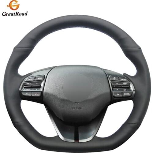 Black Genuine leather Anti-slip Car Steering Wheel Cover for Hyundai Elantra 4 2016 2017 2018 2019 Ioniq 2017-2019