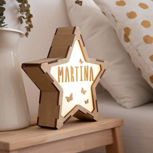 Customized Wood Star Night Light USB Name / Text Custom Lamps For Baby Christmas Wedding Gift Home Decor Decorative Lamp