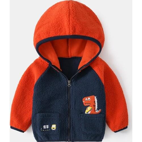 Kids Fleece Hooded Jacket 2021 New Korean Style Cartoon Dinosaur Boys Winter Coat Warm Velvet Child Clothes Baby Cotton Parkas
