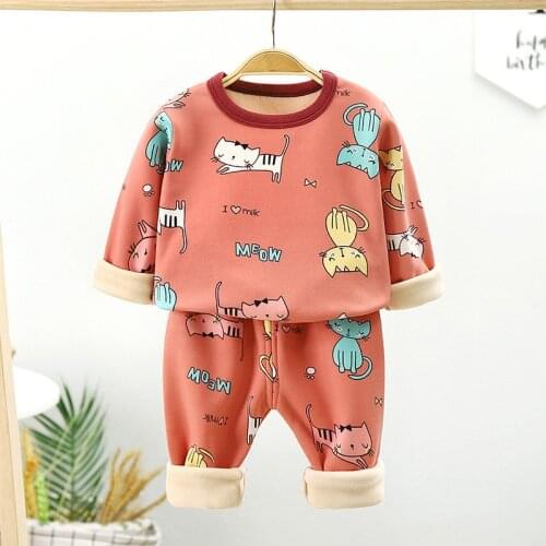 Children Pyjamas Winter Kids Clothing Set Warm Fleece Pajamas For Boys Thicken Animal Cat Girls Sleepwear Baby Thermal Underwear