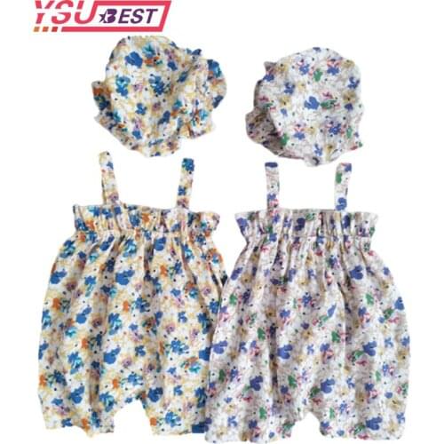 0-3Yrs Baby Clothes Newborn Girls Rompers Flower Print Baby Girls Romper +Hat Summer Toddler Princess kids Jumpsuits
