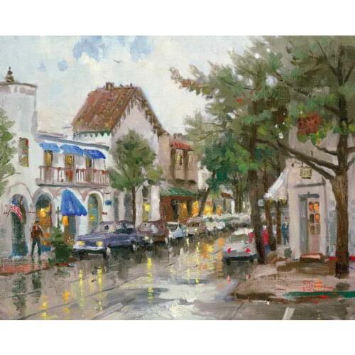 Rainy Day In Carmel Thomas Kinkade HD Canvas Oil painting Print Living Room Bedroom Hotel Wall Picture Art Home Decoration
