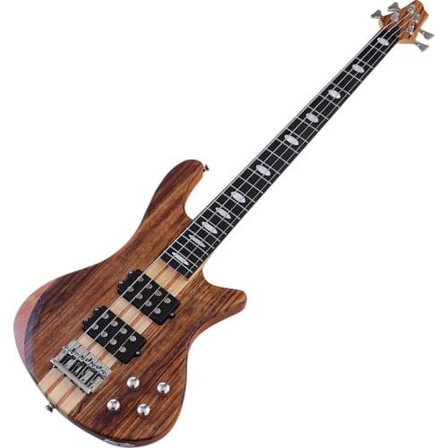 Neck through electric bass guitar 4 string active guitar bass 43 inch matte finish bass guitar real shell inlays natural color