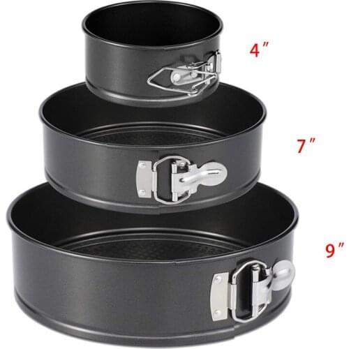 4/7/9 inch round movable bottom live button bakeware, carbon steel pizza cake pan, 3-piece baking mold non-stick bakeware