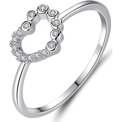 Hainon New Unique Cute Simple Heart Crystal Rings for Women Wedding Engagement Finger Rings Silver Color Charm Statement Jewelry