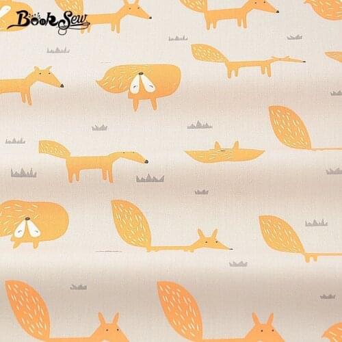 Booksew Cotton Twill Fabric Printed Foxes Design Gray Home Textile Sewing Cloth For Baby DIY Patchwork Crafts Bed Sheet Tecido