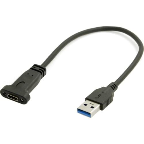 CY USB-C USB 3.1 Type C Female to USB 3.0 A Male Data Cable 20cm with Panel Mount Screw Hole