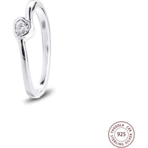 100% 925 Sterling Silver Rings for Women Clear Tilted Heart Solitaire Ring S925 Fine Jewelry Wedding Party Gift 2021 New