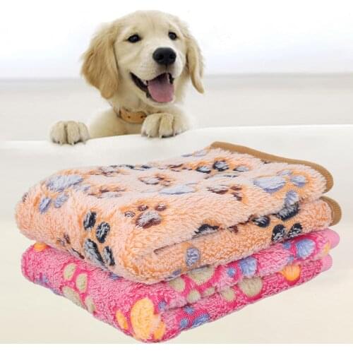 Coral Fleece Pet Bed Mat Soft Warm Cute Paw Foot Printed Cat Dog Puppy Blanket Sleeping Bed Cover Mats Small Medium Pets Cushion