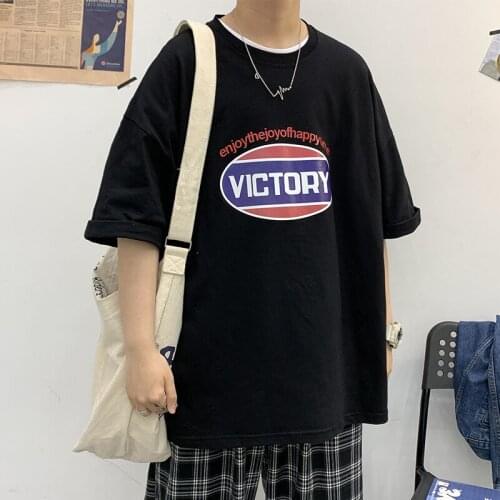Men Victory Letter Print Casual T Shirts 2020 Summer Mens Japanese Streetwear Harajuku Tshirts Male Cotton Tops Tees