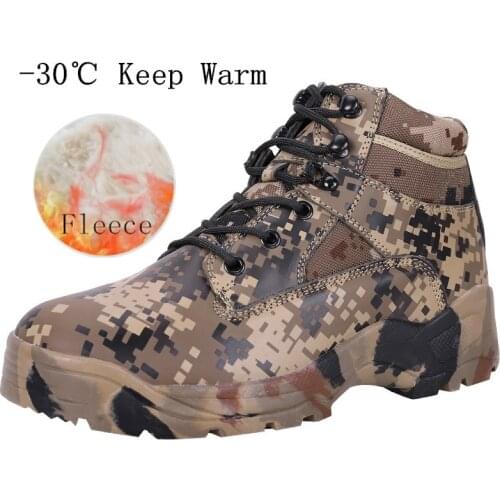 Winter Plus Velvet Warm Waterproof Hiking Shoes Men Outdoor Non-slip Thermal Climbing Army Training Camo Tactical Military Boots