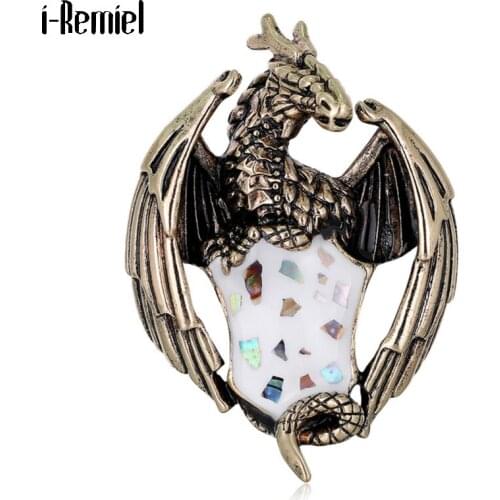 Retro Trendy Dragon Brooch Gold Metal Alloy Animal Enamel Pin Men Suit Lapel Badge Pins Corsage Party Casual Jewelry Accessories