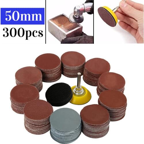300pcs 80/180/240/320/800/3000 Grits Sanding Disc Set 2inch 50mm+ Loop Sanding Pad with 6mm Shank For Polishing Cleaning Tools