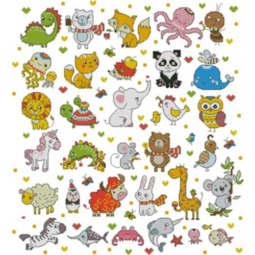 Cartoon little animals atlas patterns Counted Cross Stitch 11CT 14CT 18CT DIY Cross Stitch Kits Embroidery Needlework Sets