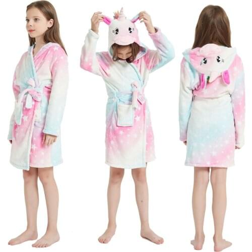 2020 Girls New Ropa De Bebe Unicorn Bathrobes Pyjamas Kids Flannel Soft Warm Winter Towel Bath Robes for Girls
