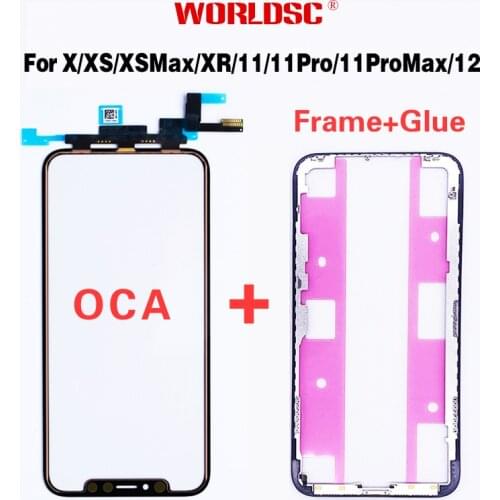 5pcs Original AAA LCD Touch Sensor Glass with Frame+OCA Glue For iPhone X XS MAX XR 11 Promax 12Mini Screen Cover Repairing OLED