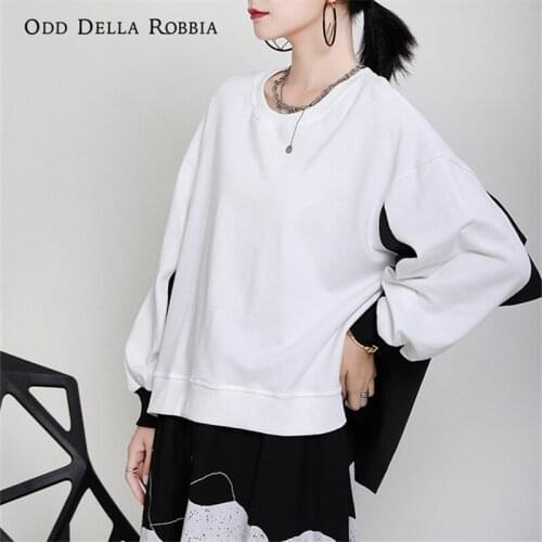 OddDellaRobbia Autumn Winter Women Fashion Contrast Color Sweater Streetwear Stitching Shirt Asymmetrical Top Pullover 1621