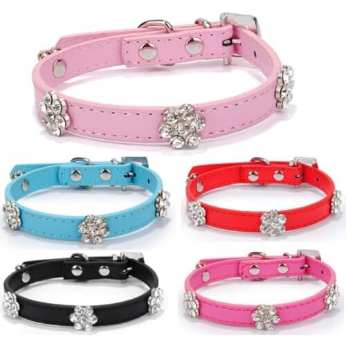 Plum Dog Collar Pet Cat Rhinestone PU Leather Neck Strap for Small Middle Large Teddy Labrador Gold Hair