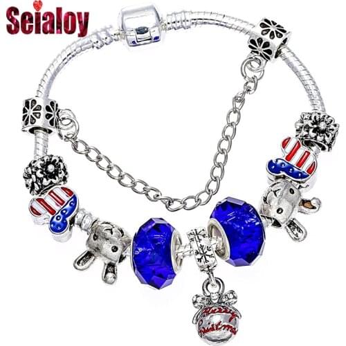 SEIALOY Cartoon Animal Cute Charm Bracelet For Boys Girls Friends Spring DIY Blue Beads Bee Pendant Animal Brands Bracelet