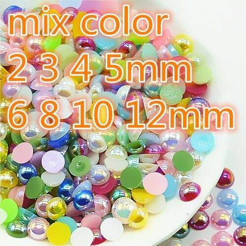 Resin flat back AB mix color pearl 3-10mm 10000-200pcs/lot cabochon half pearl