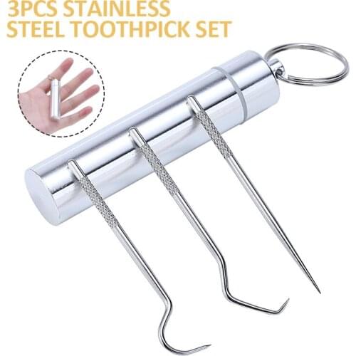 Stainless Steel Toothpick Set With Aluminum Alloy Toothpick Tube Bent Straight Toothpick Family Travel Sealed Storage Box