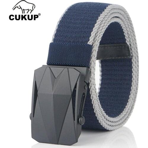 CUKUP Mens Fashon Design Quality Canvas Nylon Belts Black Smooth Buckle Metal Belt for Men Jeans Accessories 125cm CBCK158