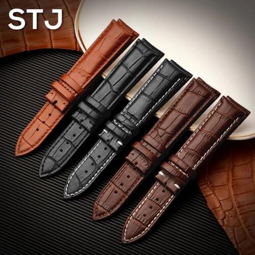 STJ Brand Calf Genuine Leather Black Watch Band Strap for Watchband size 18mm 19mm 20mm 21mm 22mm 24mm Watch wristband Bracelet
