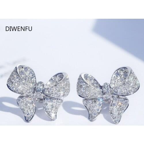S925 Sterling Silver Diamond Jewelry Stud Earrings for Women Bowknot Gift Cute/Romantic Luxury Wedding Silver Earrings for Women