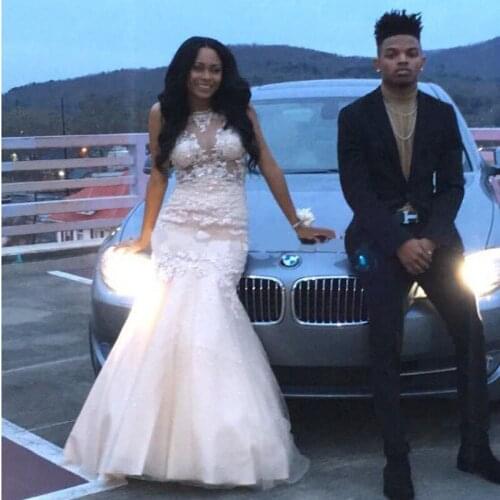 Sexy Mermaid Lace Formal Evening Dress Cheap 2020 Scoop Neck Sleeveless Floor-Length Evening Party Dress Vestidos De Baile