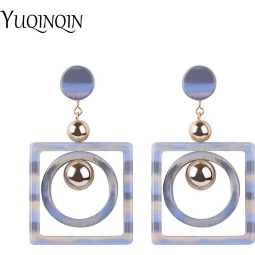 Trendy Acetic Acid Acrylic Dangle Long Big Earings for Women Geometric Metal Ball Acetate Earring Girl Fashion Jewelry Brincos