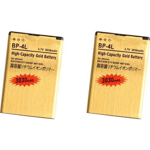 Ciszean 2pcs 3030mAh BP-4L Gold Replacement Battery For Nokia E61i E90 6650/F/T E63 E71/X E72 E73 N97 E95 6790 E52 E55 6760/s