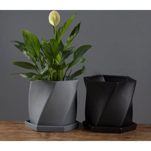 Flower Pot Decoration Creative Ceramic Large Tray Modern Hexagonal Geometric Polygon Chlorophytum Chlorophyllin Vase Simple