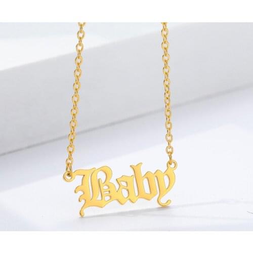 Dear Baby Necklaces Pendants Stainless Steel Vintage Jewelry Old English Letters Angel Princess Babygirl Women Necklace