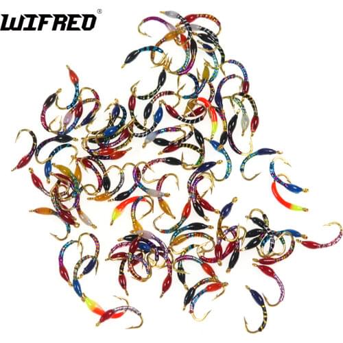 Wifreo 100pcs Assorted Epoxy Nymph Flies Midge Hegene Trout White Fish Fishing Bait Artificial Lures Size 12 14 16 18